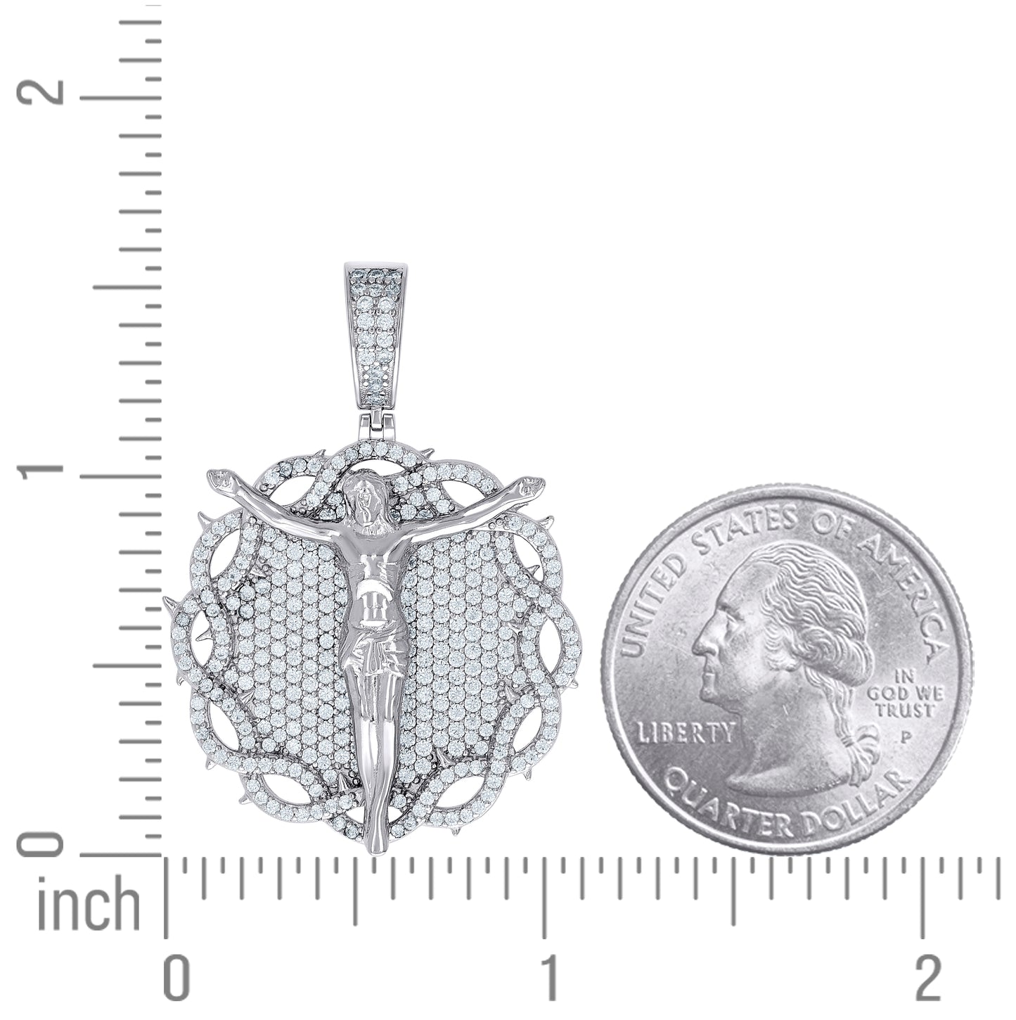 Sterling Silver Mens Round Moissanite Crucifix Religious Charm Pendant