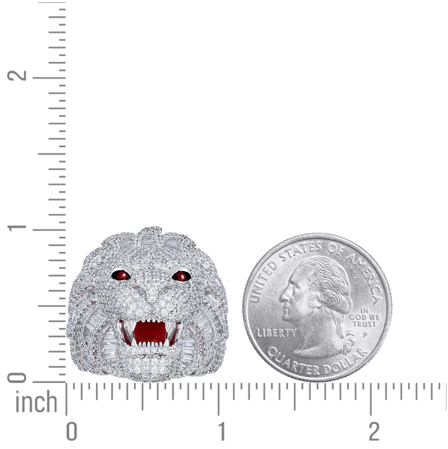 Sterling Silver Mens Baguette Round Cubic-Zirconia Lion Head Enameled Wildlife Bridal Anniversary Wedding Engagement Band Ring
