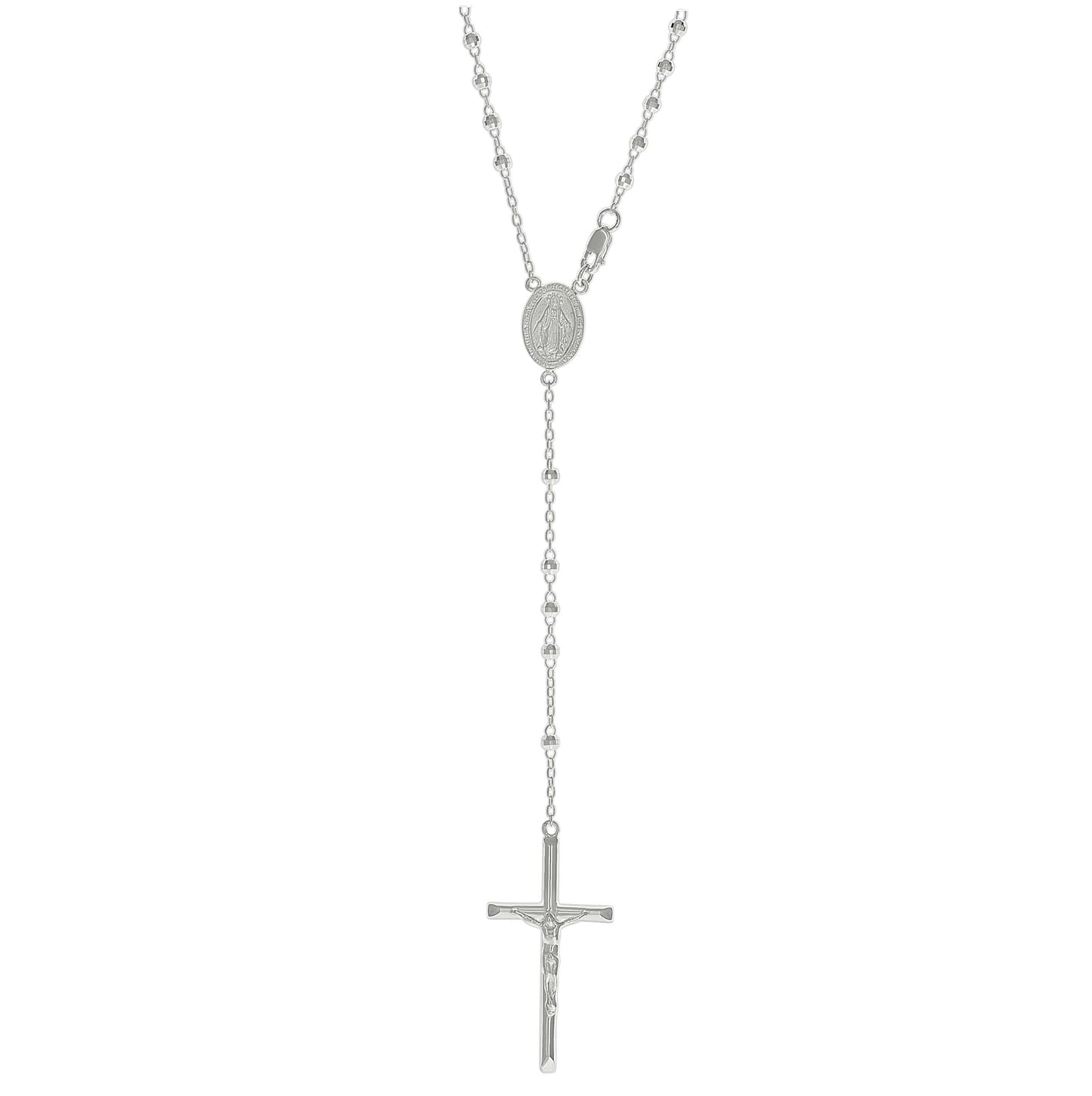 Sterling Silver Or Yellow-Tone Or Rhodium Plated Unisex Guadalupe Crucifix Cross Religious Rosary Necklace 3Mm