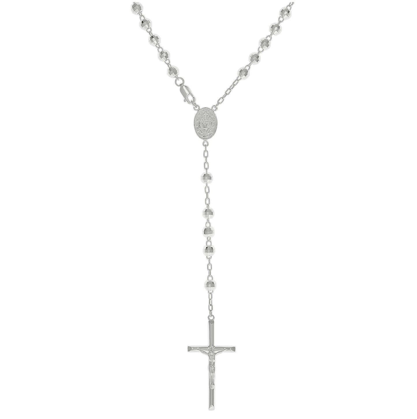 Sterling Silver Unisex Rosary Necklace 5mm