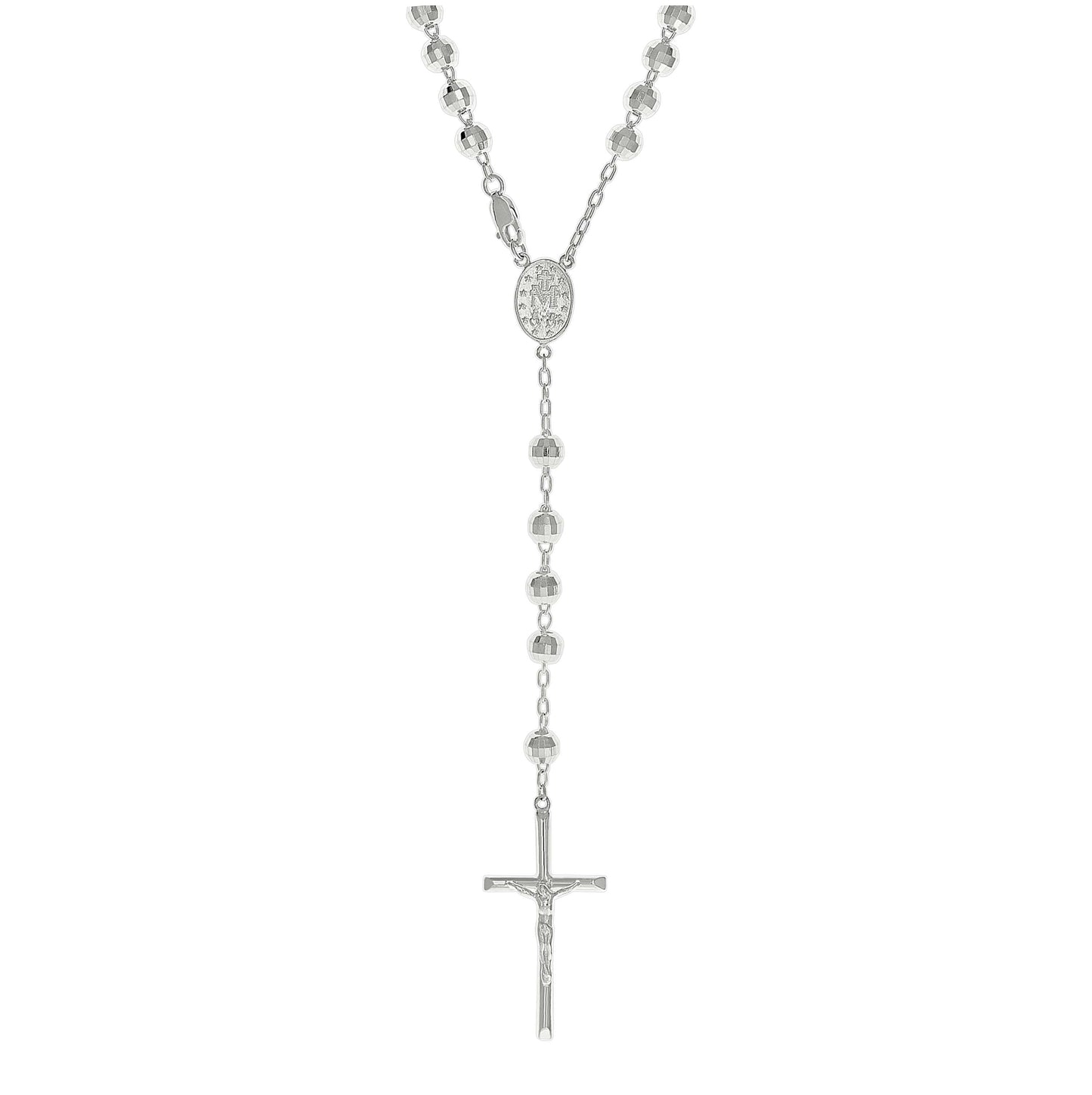 Sterling Silver Unisex Rosary Necklace 6mm