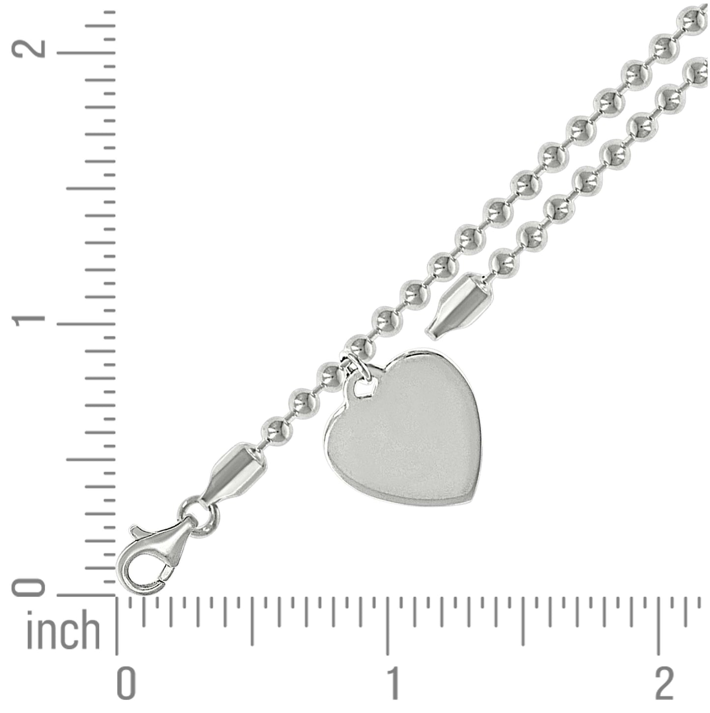 Sterling Silver Womens Heart Charm Beaded Bracelet Size 7 Inches