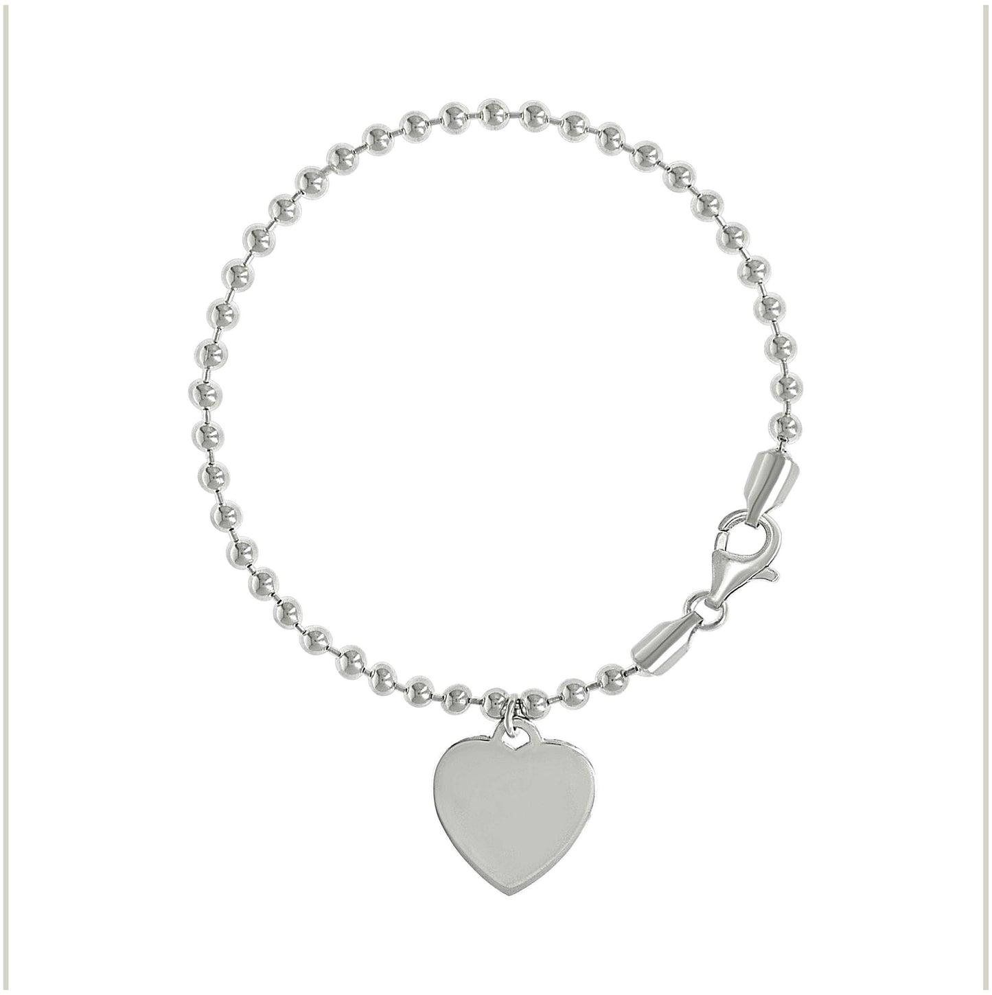 Sterling Silver Womens Heart Charm Beaded Bracelet Size 7 Inches