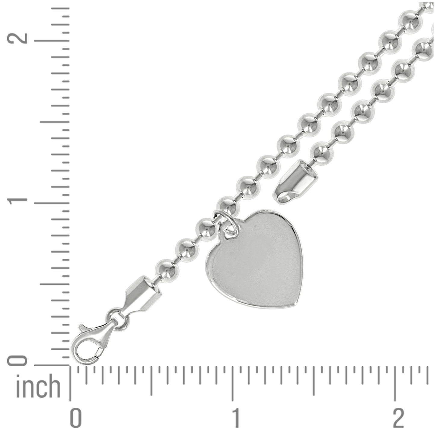 Sterling Silver Womens Heart Charm Beaded Bracelet Size 7.5 Inches
