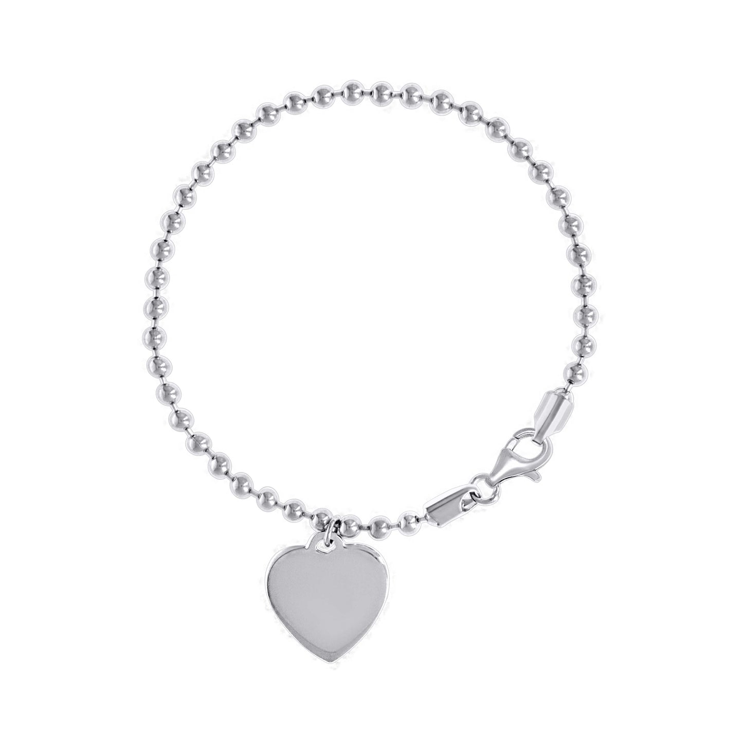 Sterling Silver Womens Heart Charm Beaded Bracelet Size 7 Inches