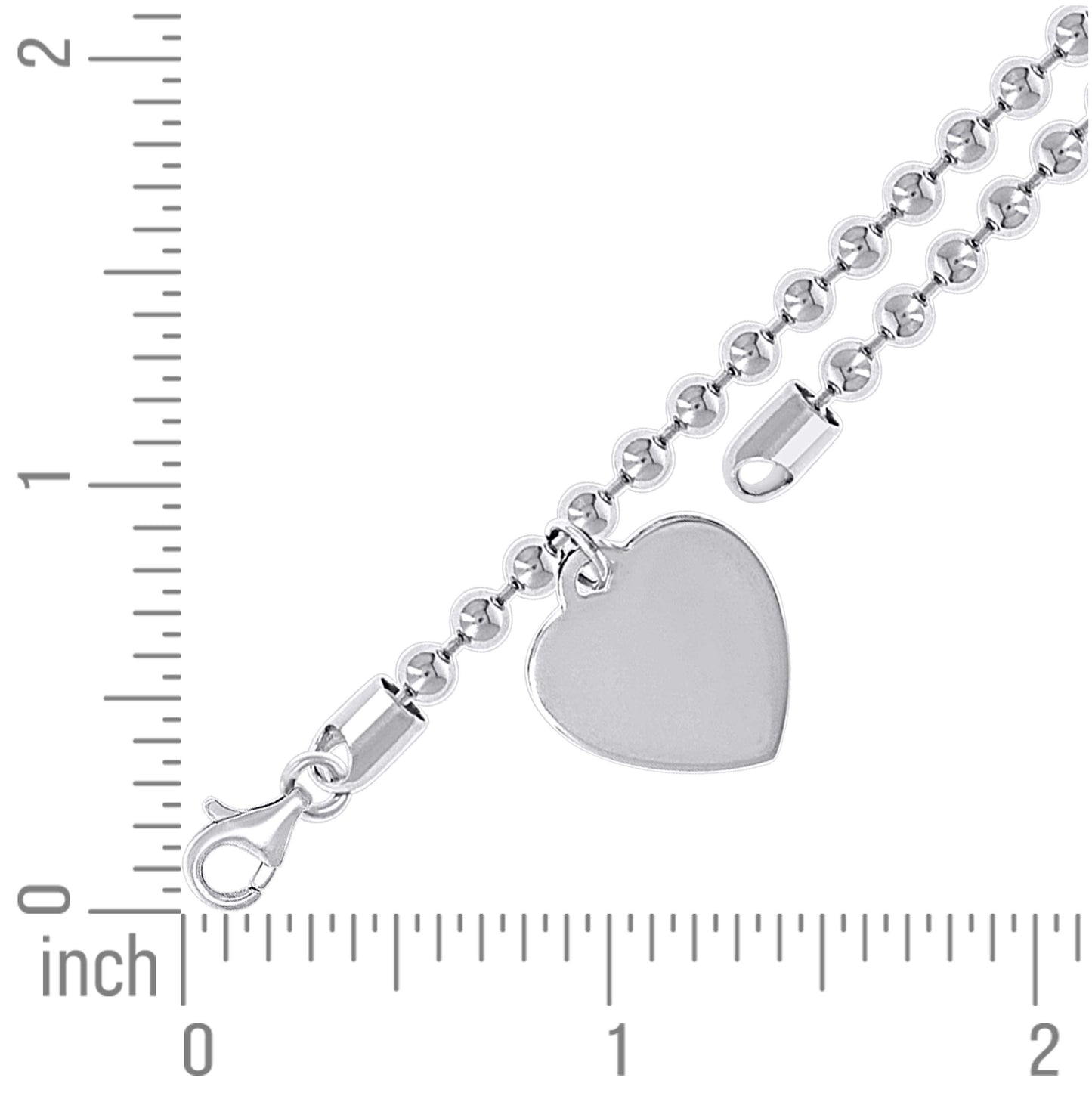 Sterling Silver Womens Heart Charm Beaded Bracelet Size 7.5 Inches