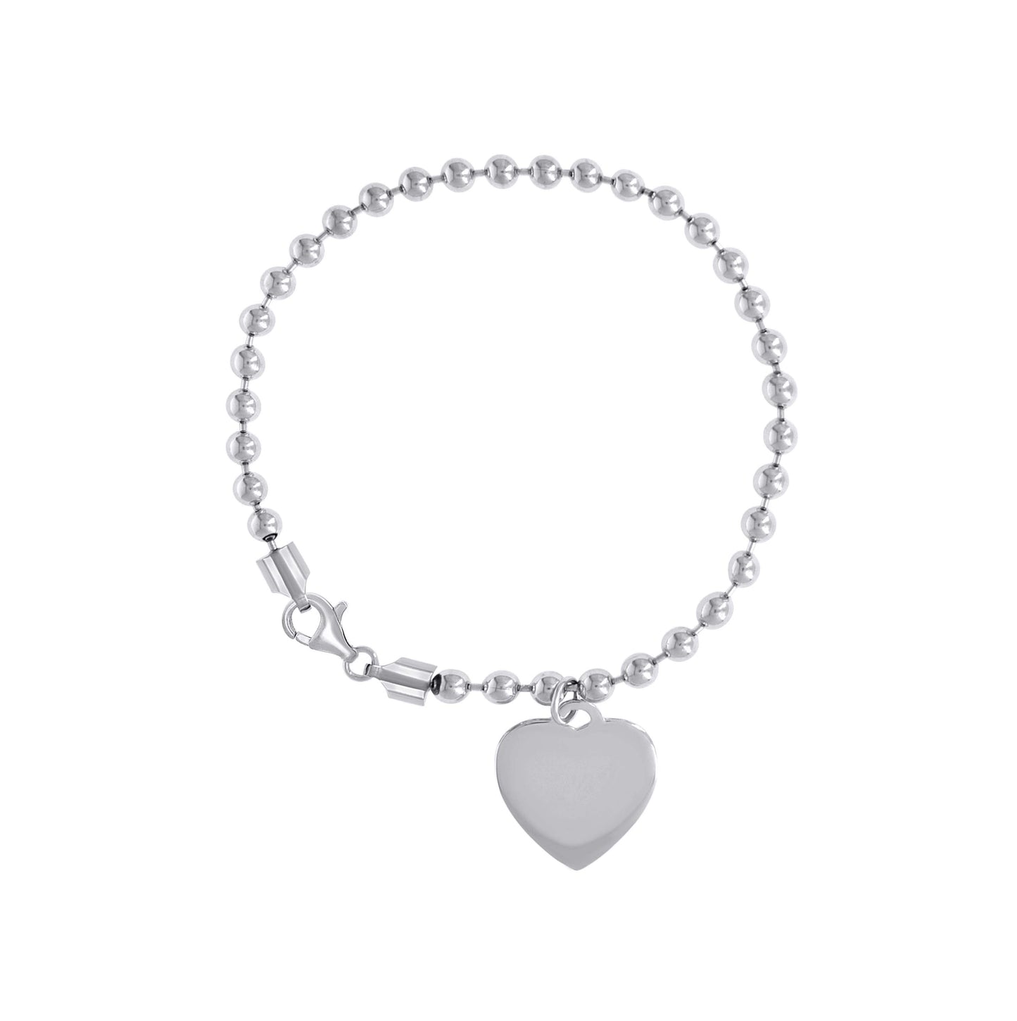 Sterling Silver Womens Heart Charm Beaded Bracelet Size 7.5 Inches