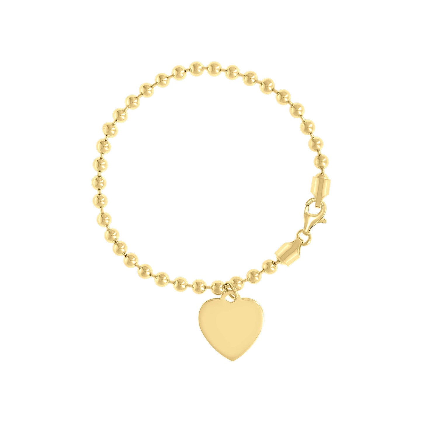 Sterling Silver Womens Heart Charm Beaded Bracelet Size 7.5 Inches