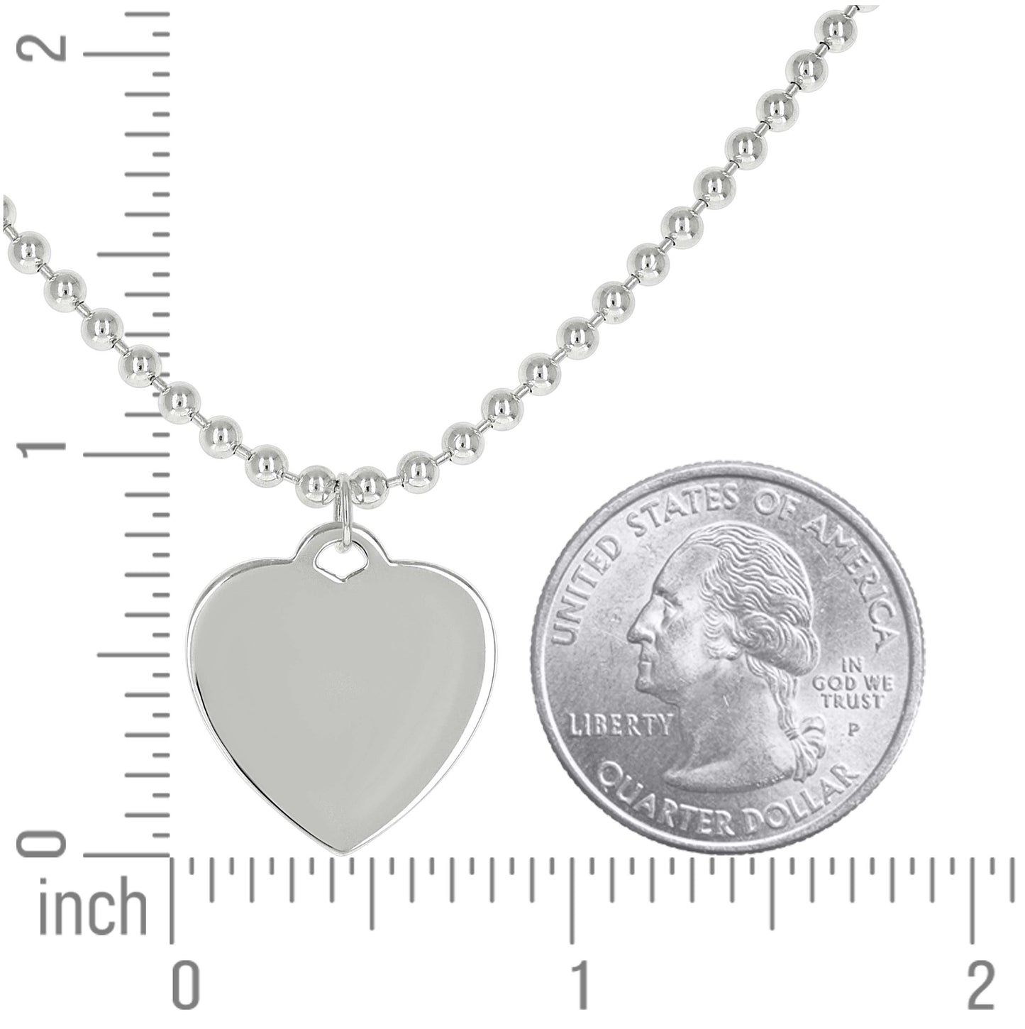 Sterling Silver Womens Heart Charm Beaded Necklace Size 20 Inches