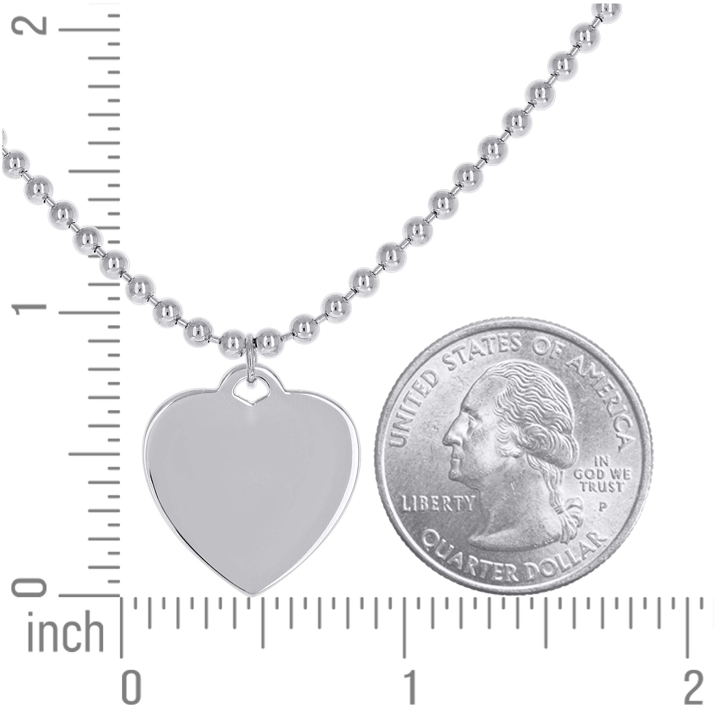Sterling Silver Womens Heart Charm Beaded Necklace Size 20 Inches