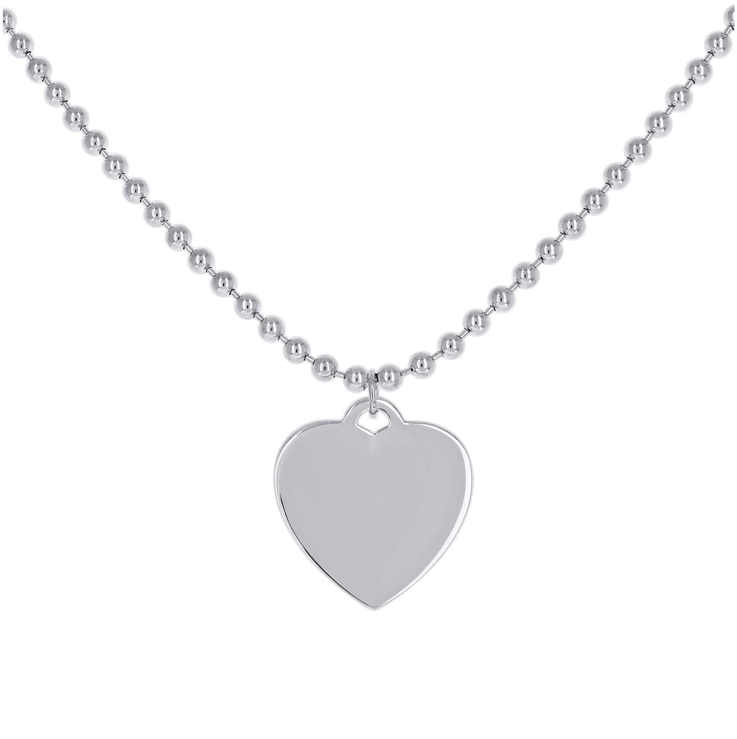 Sterling Silver Womens Heart Charm Beaded Necklace Size 20 Inches