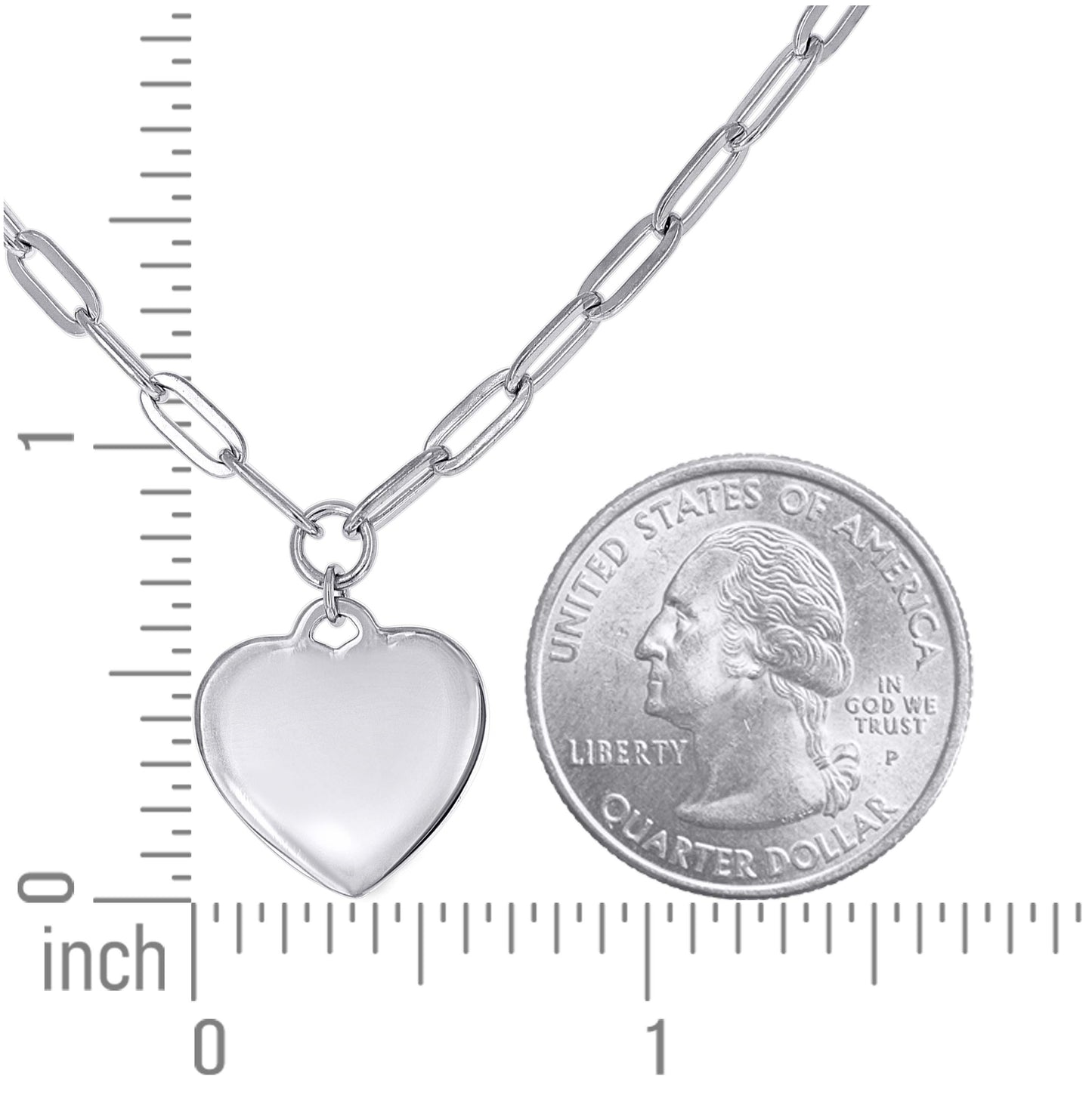 Sterling Silver Or Rhodium Plated Womens Heart Charm Necklace