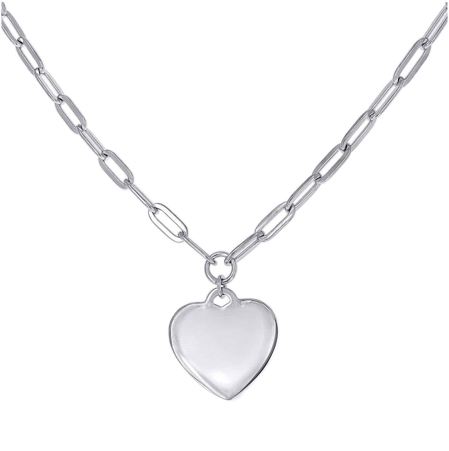 Sterling Silver Or Rhodium Plated Womens Heart Charm Necklace