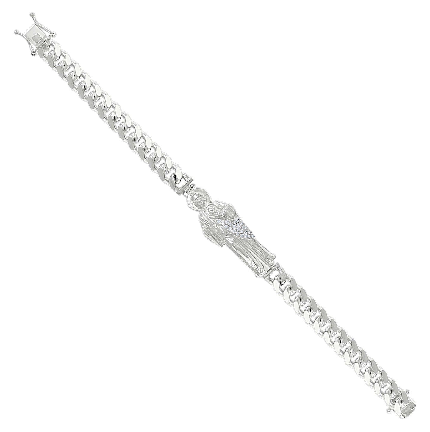 Sterling Silver Unisex Cubic-Zirconia St. Jude Religious Charm Bracelet