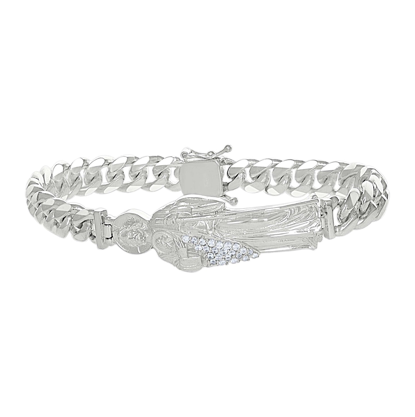 Sterling Silver Unisex Cubic-Zirconia St. Jude Religious Charm Bracelet