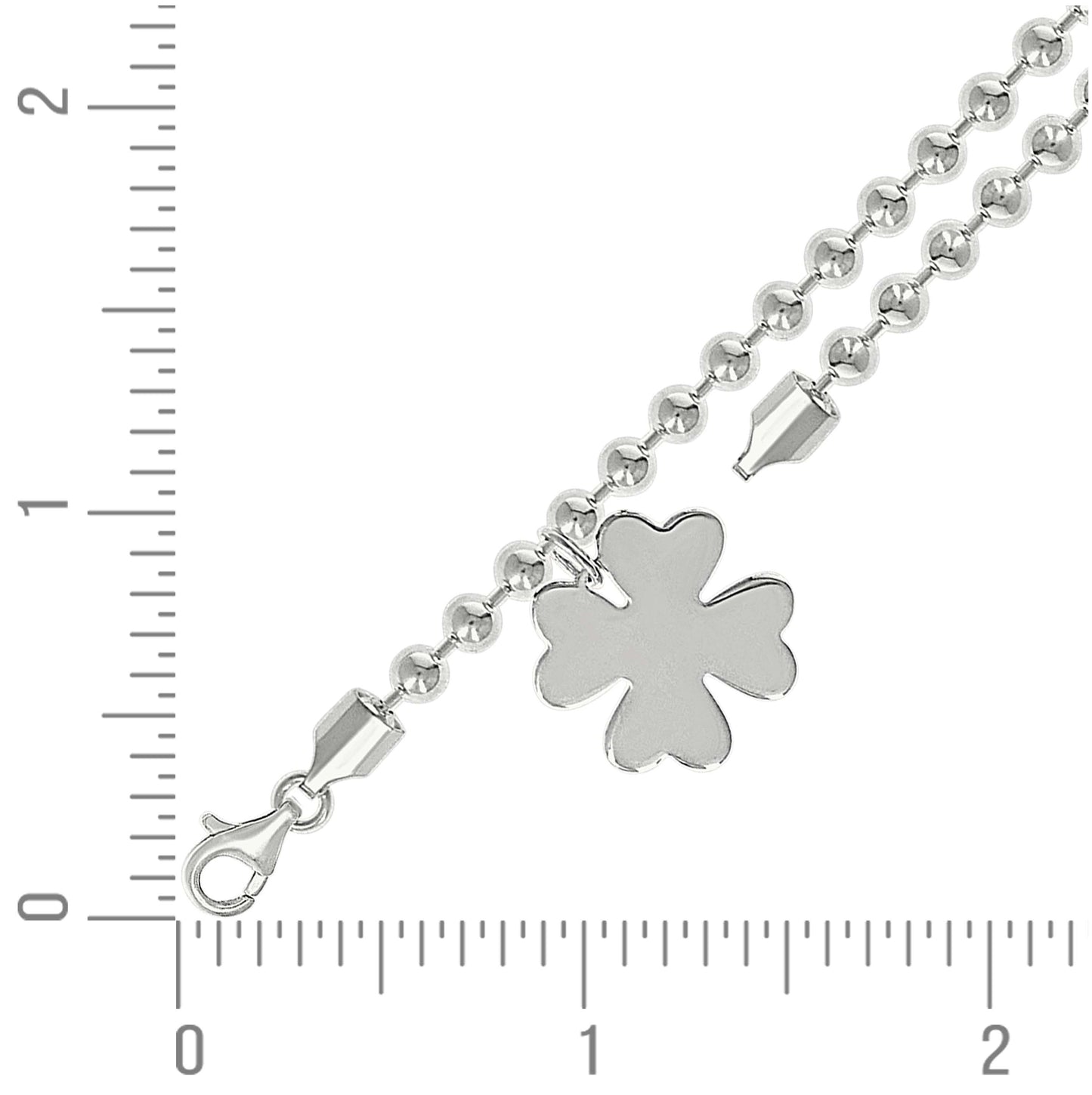Sterling Silver Womens Good Luck Clover Charm Beaded Bracelet Size 7 Inches