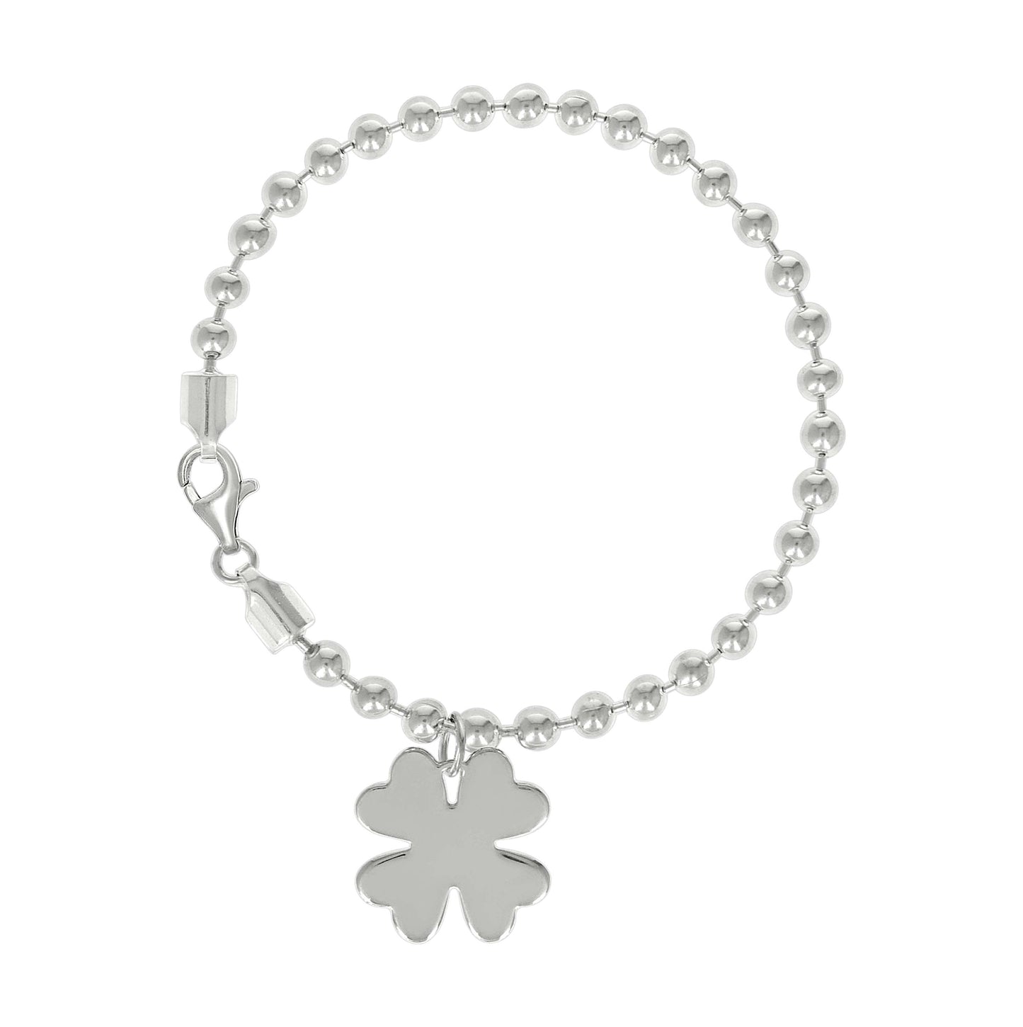 Sterling Silver Womens Good Luck Clover Charm Beaded Bracelet Size 7 Inches