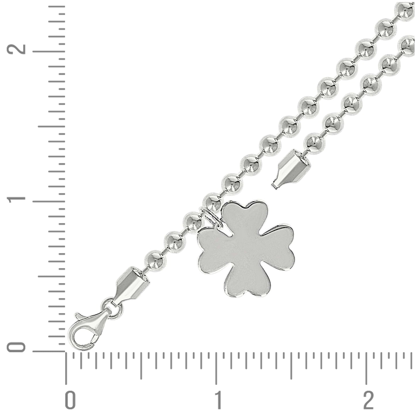 Sterling Silver Womens Good Luck Clover Charm Beaded Bracelet Size 7 Inches