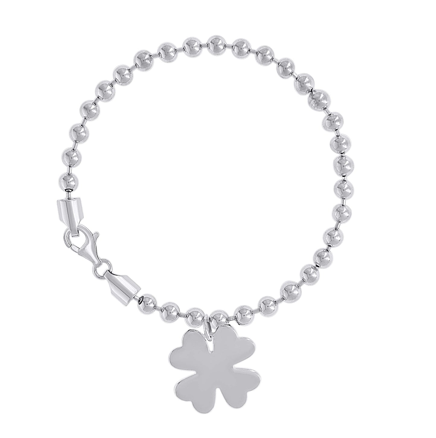 Sterling Silver Womens Good Luck Clover Charm Beaded Bracelet Size 7 Inches