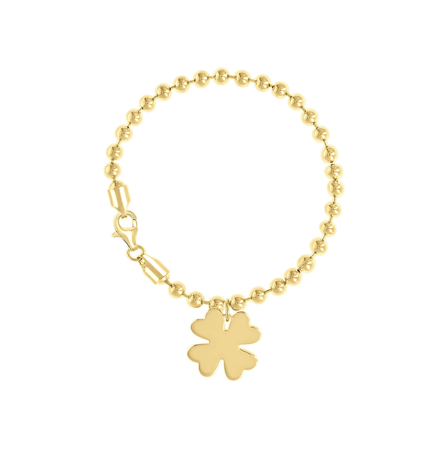 Sterling Silver Womens Good Luck Clover Charm Beaded Bracelet Size 7 Inches