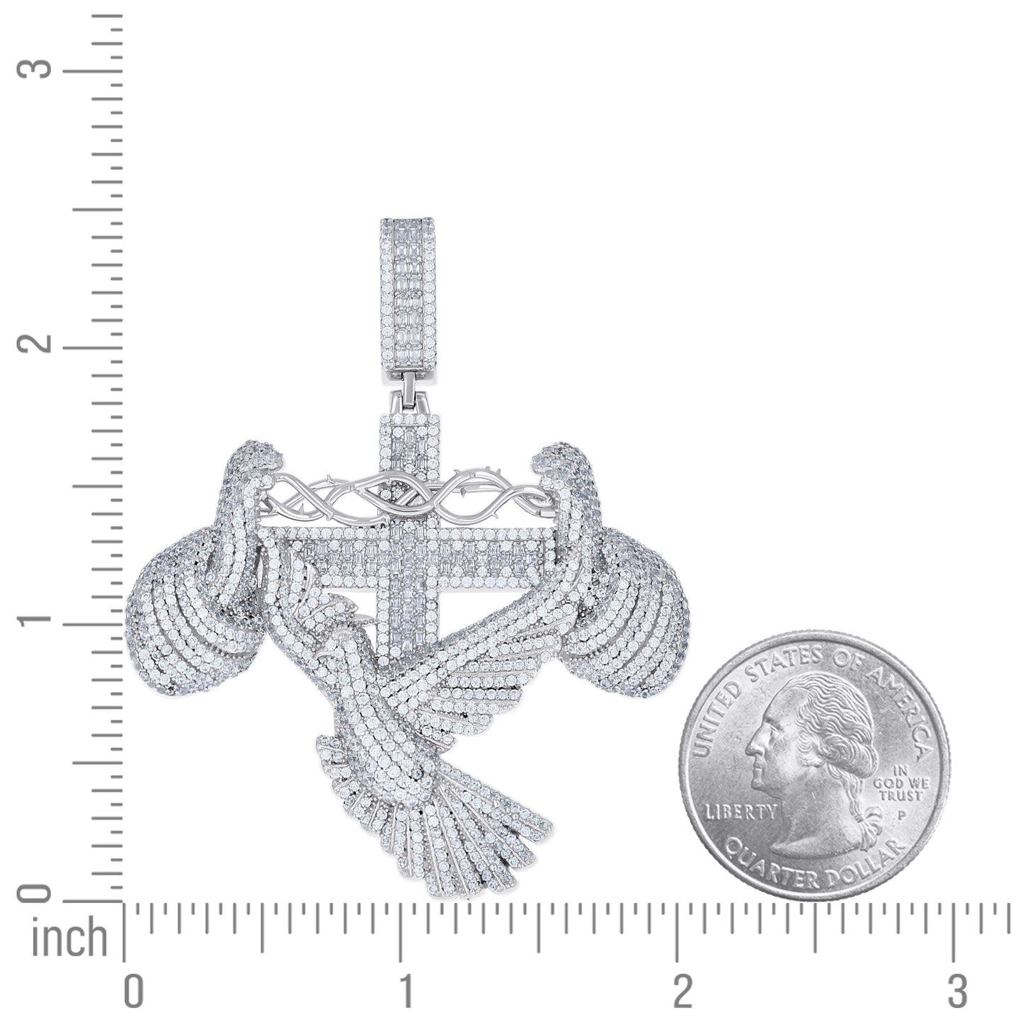 Sterling Silver Mens Cubic-Zirconia Pigeon Cross Religious Pendant