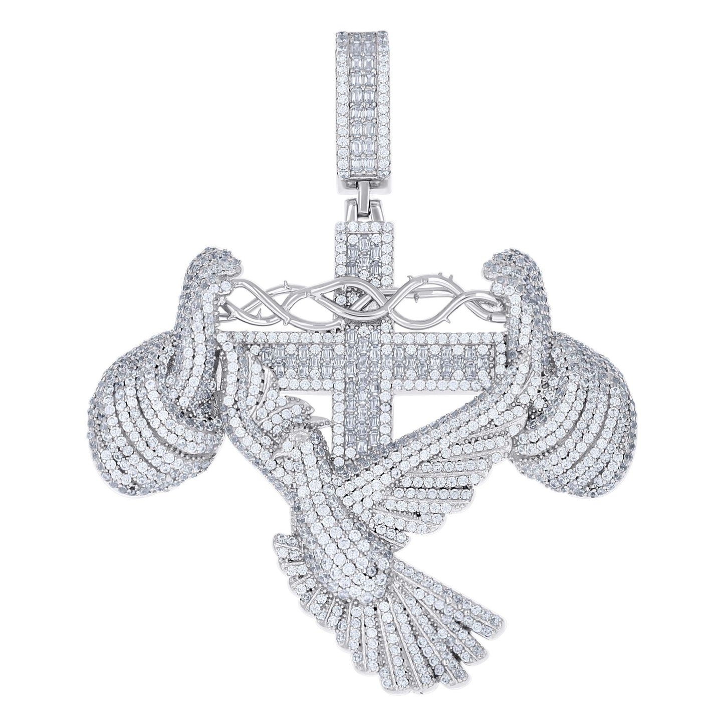Sterling Silver Mens Cubic-Zirconia Pigeon Cross Religious Pendant