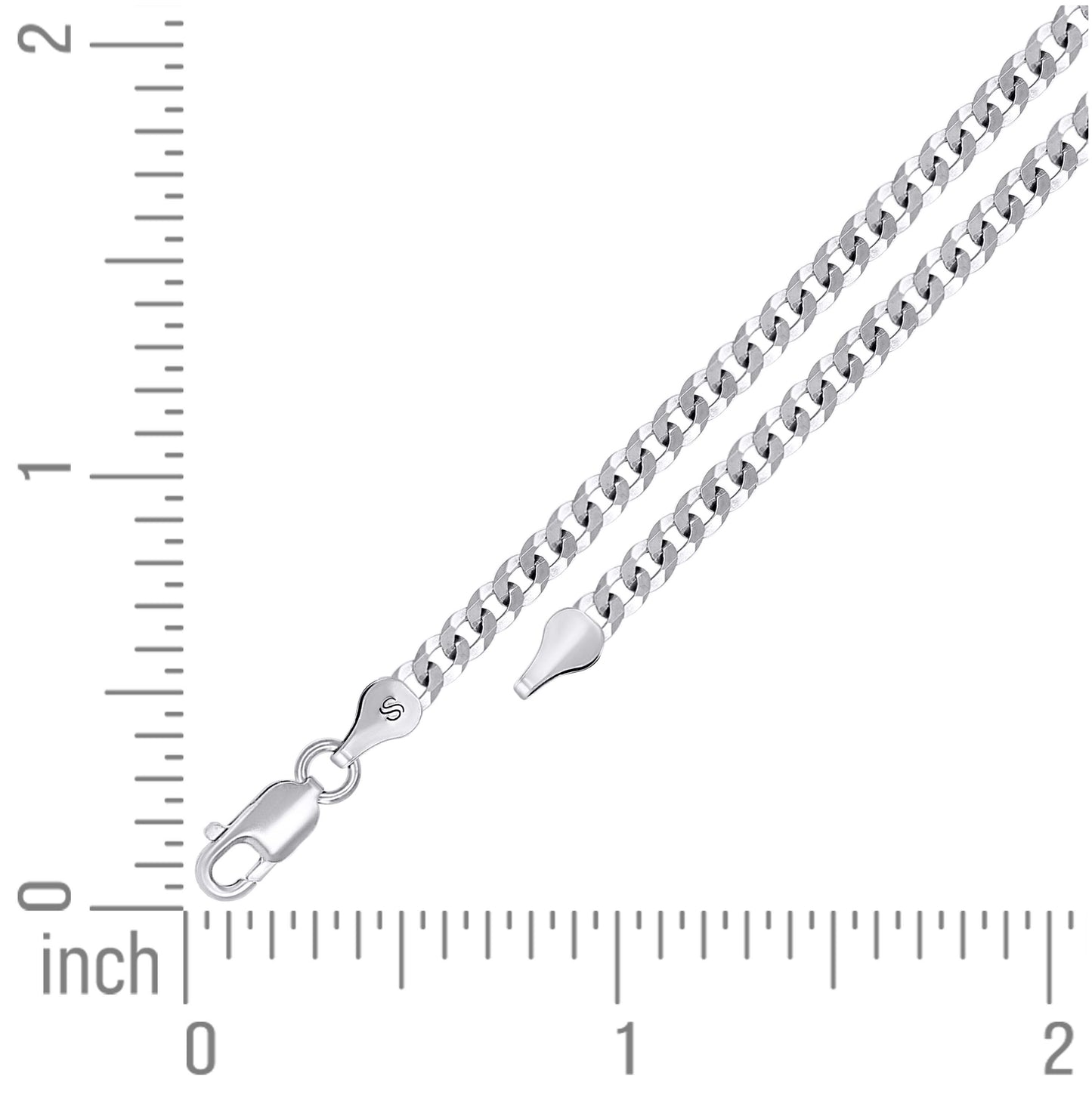 Sterling Silver Rhodium Plated Solid Super Flat Cuban Chain