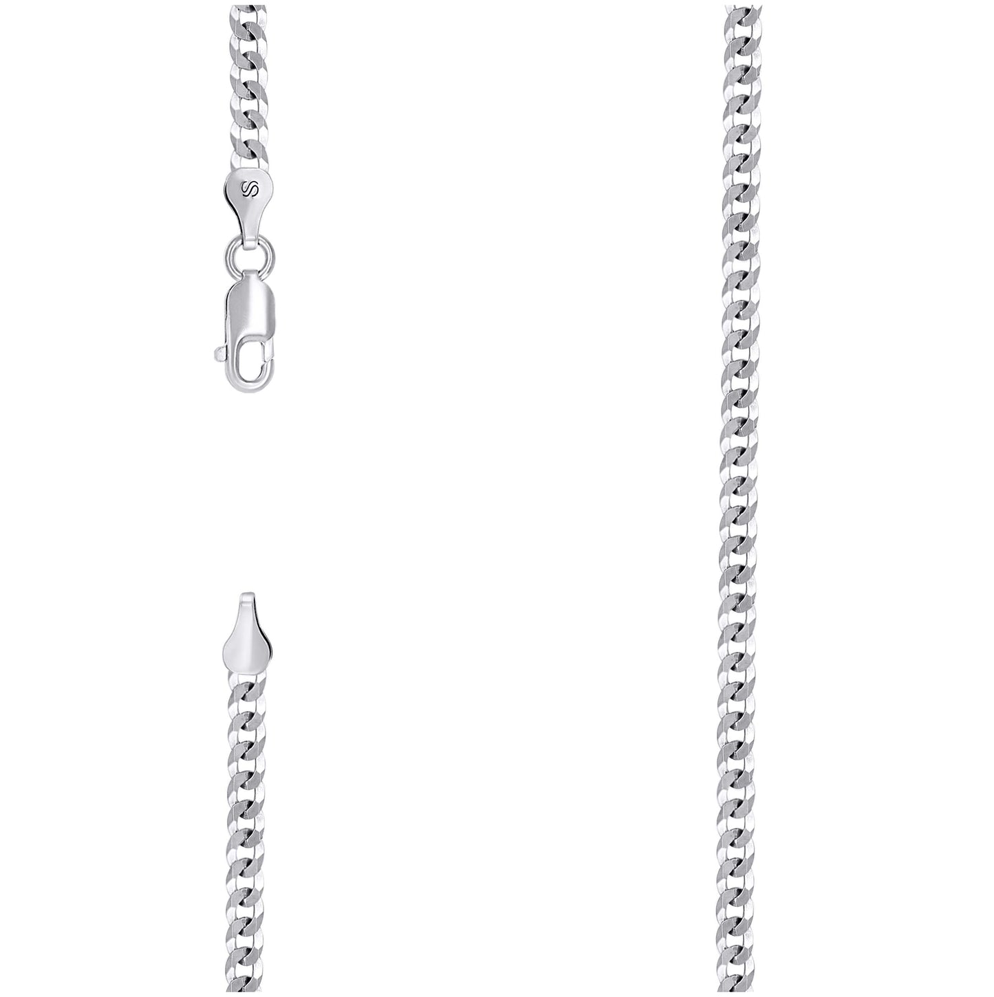 Sterling Silver Rhodium Plated Solid Super Flat Cuban Chain