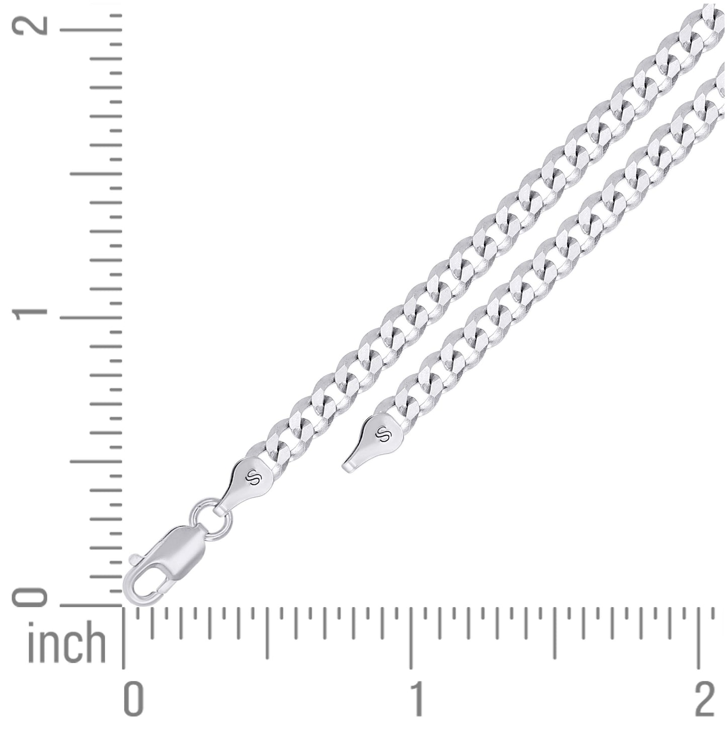 Sterling Silver Rhodium Plated Solid Super Flat Cuban Chain