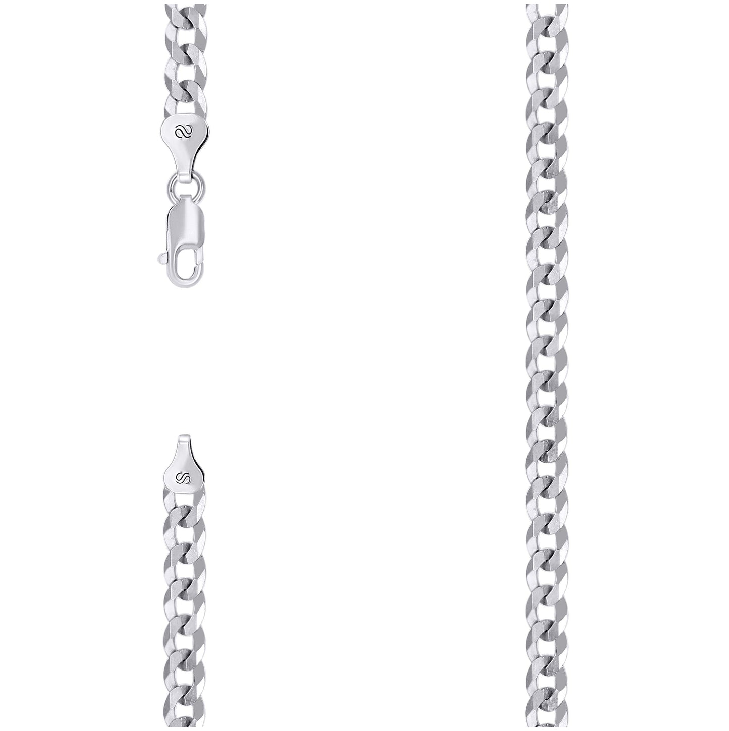 Sterling Silver Rhodium Plated Solid Super Flat Cuban Chain