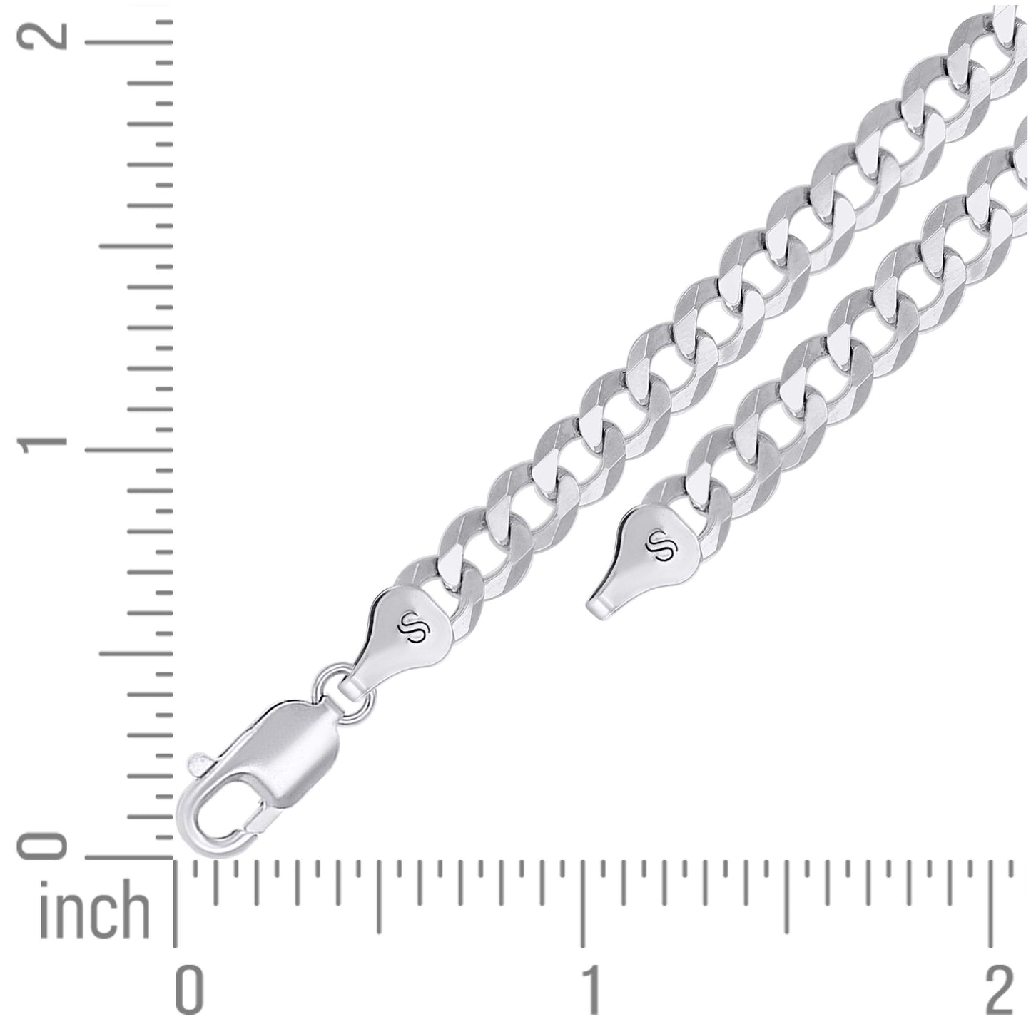 Sterling Silver Rhodium Plated Solid Super Flat Cuban Chain