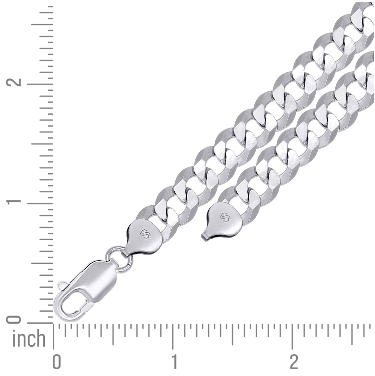 Sterling Silver Rhodium Plated Solid Super Flat Cuban Chain