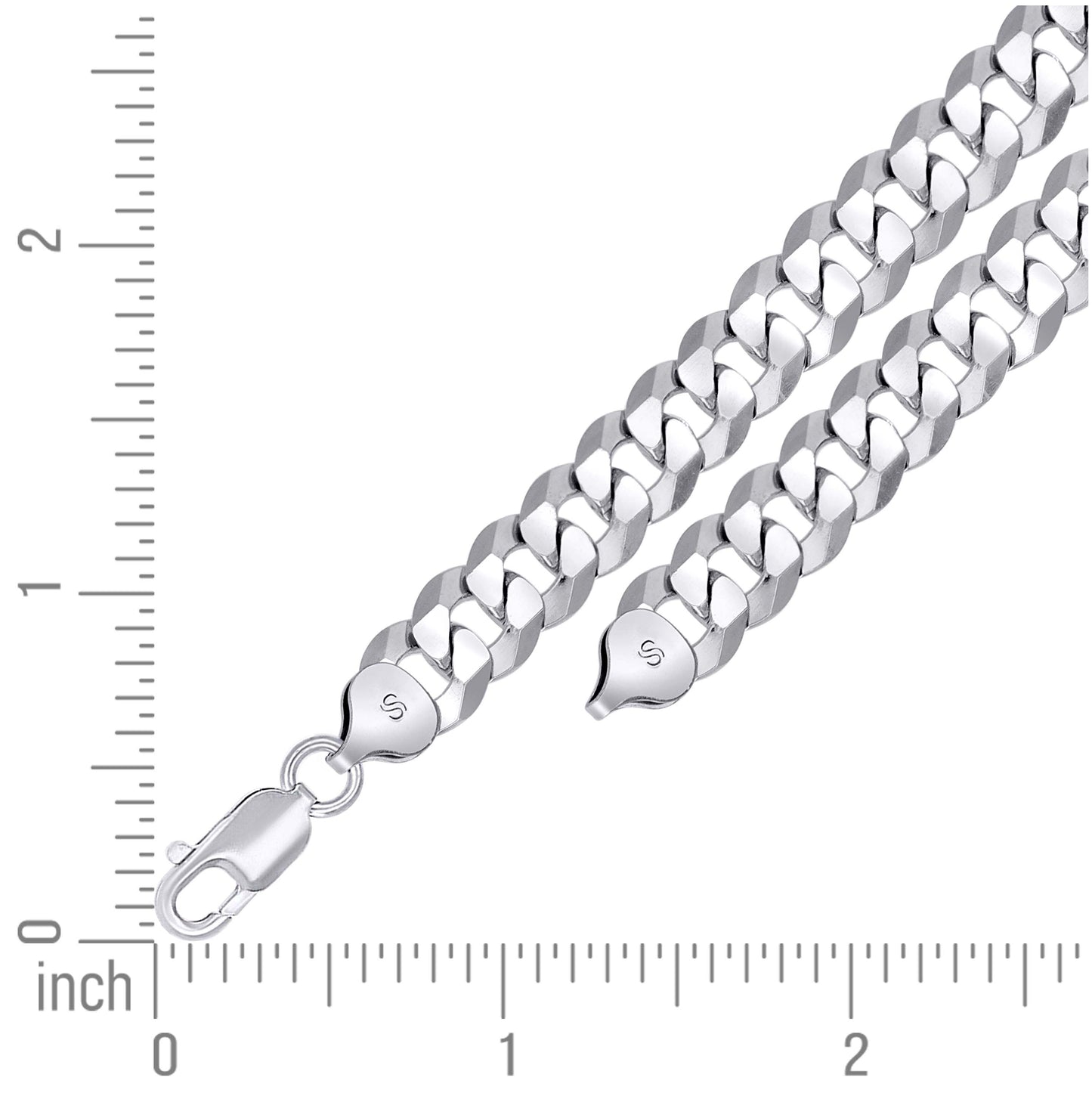 Sterling Silver Rhodium Plated Solid Super Flat Cuban Chain