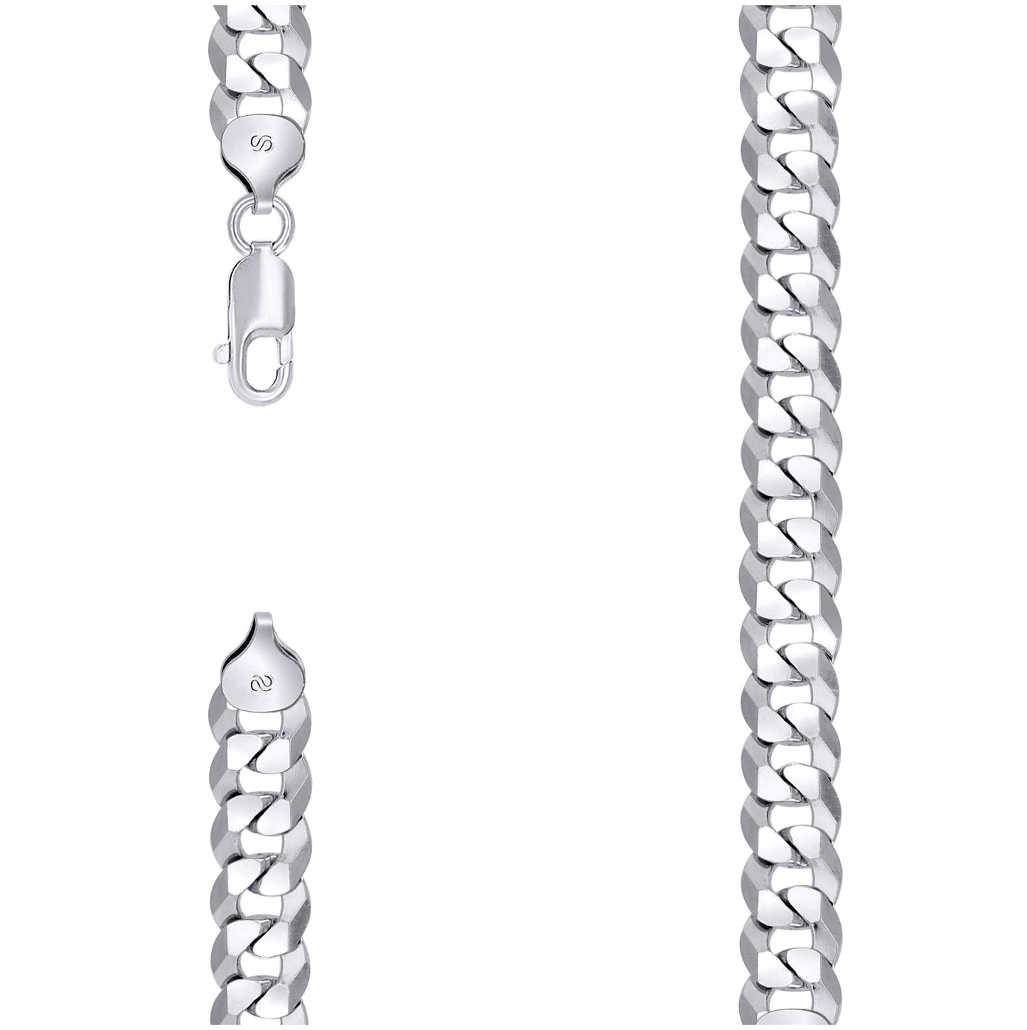 Sterling Silver Rhodium Plated Solid Super Flat Cuban Chain