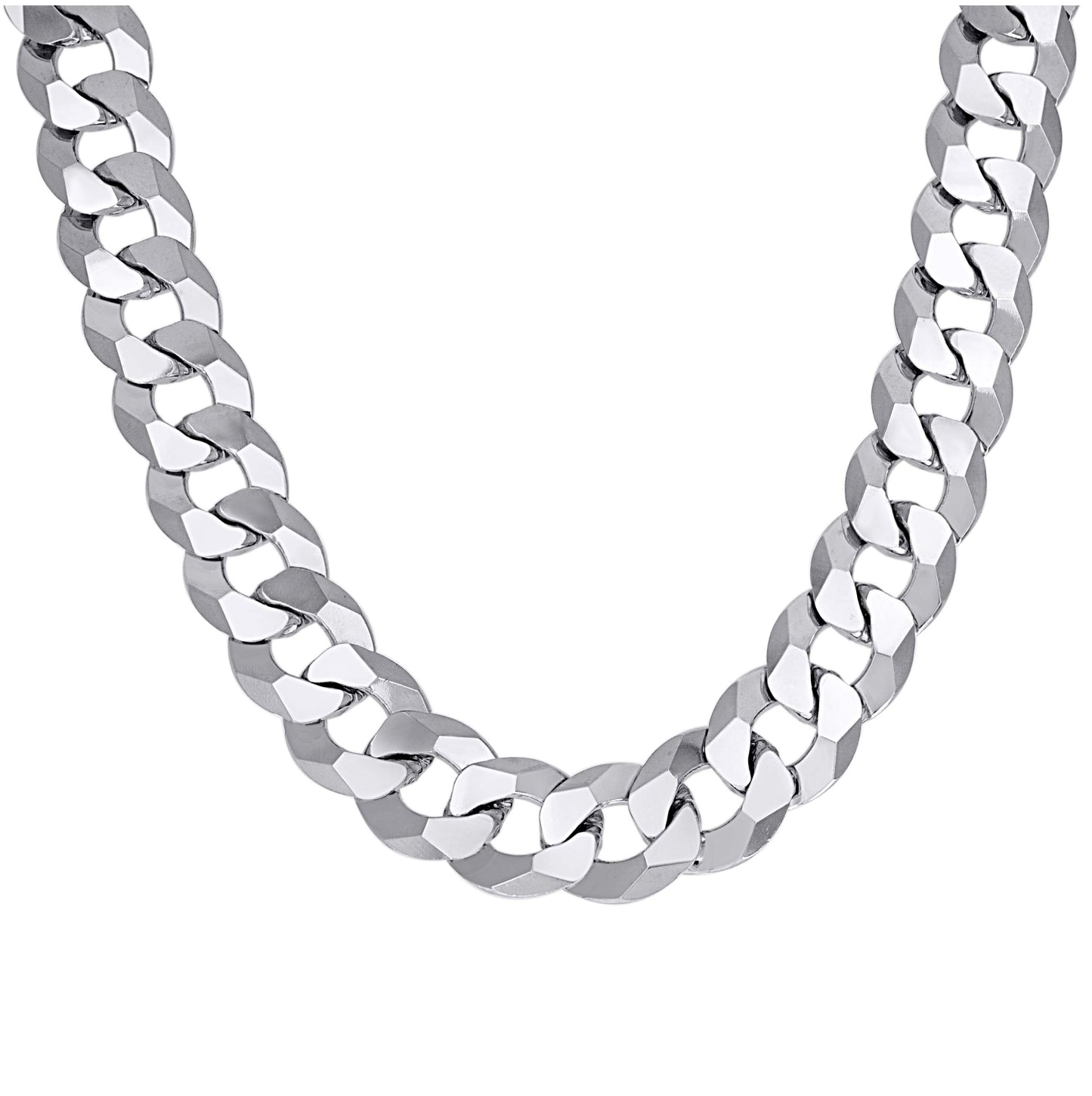 Sterling Silver Rhodium Plated Solid Super Flat Cuban Chain