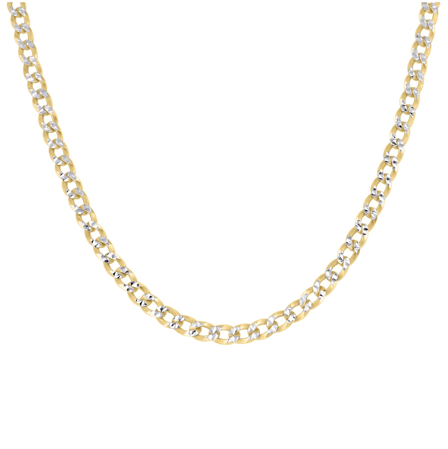 Sterling Silver Two Tone Solid Pave Super Flat Cuban Chain