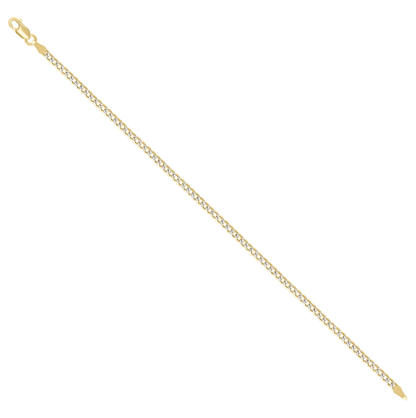 Sterling Silver Two Tone Solid Pave Super Flat Cuban Chain