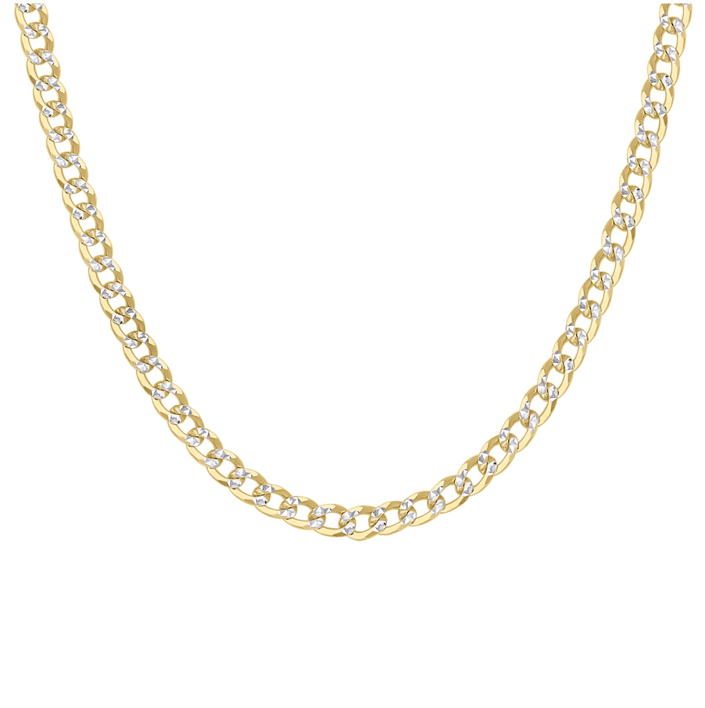 Sterling Silver Two Tone Solid Pave Super Flat Cuban Chain