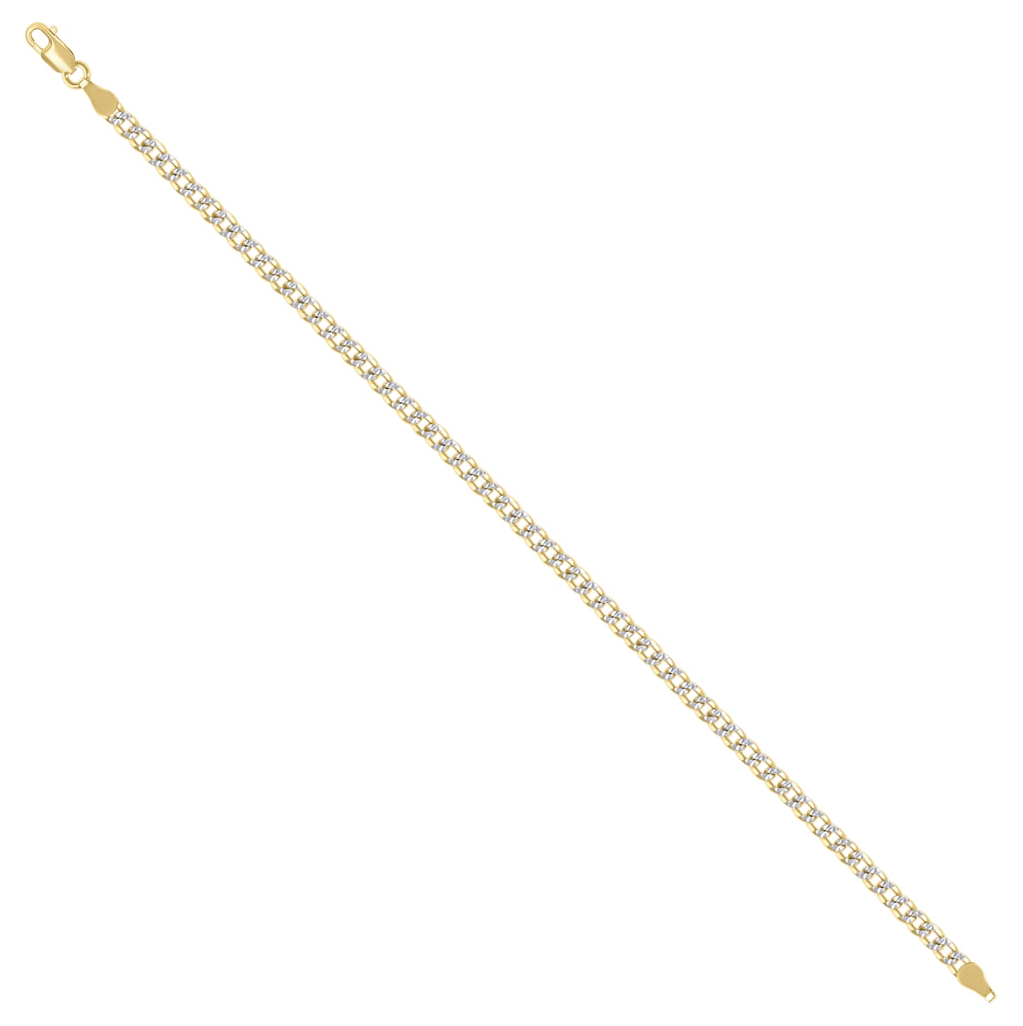 Sterling Silver Two Tone Solid Pave Super Flat Cuban Chain