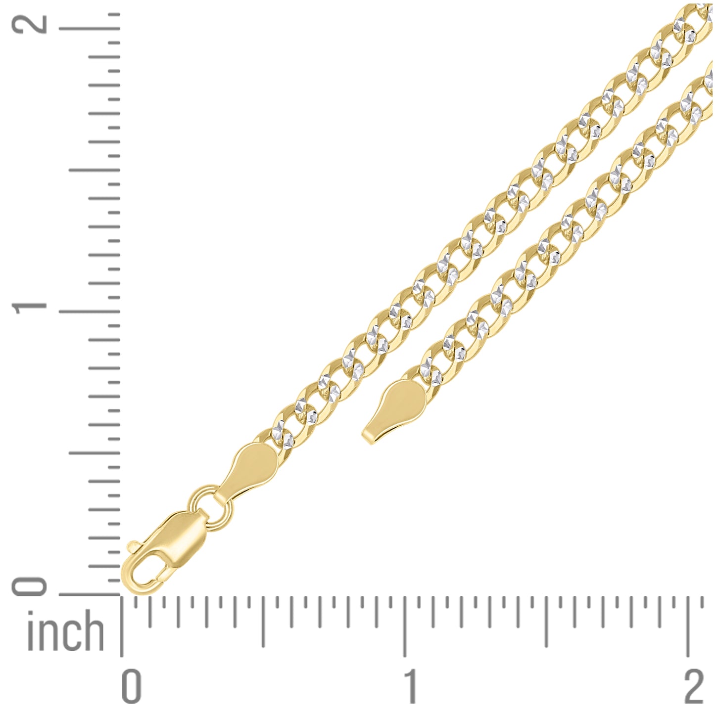 Sterling Silver Two Tone Solid Pave Super Flat Cuban Chain