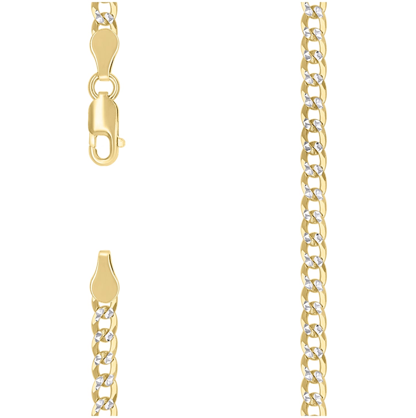 Sterling Silver Two Tone Solid Pave Super Flat Cuban Chain