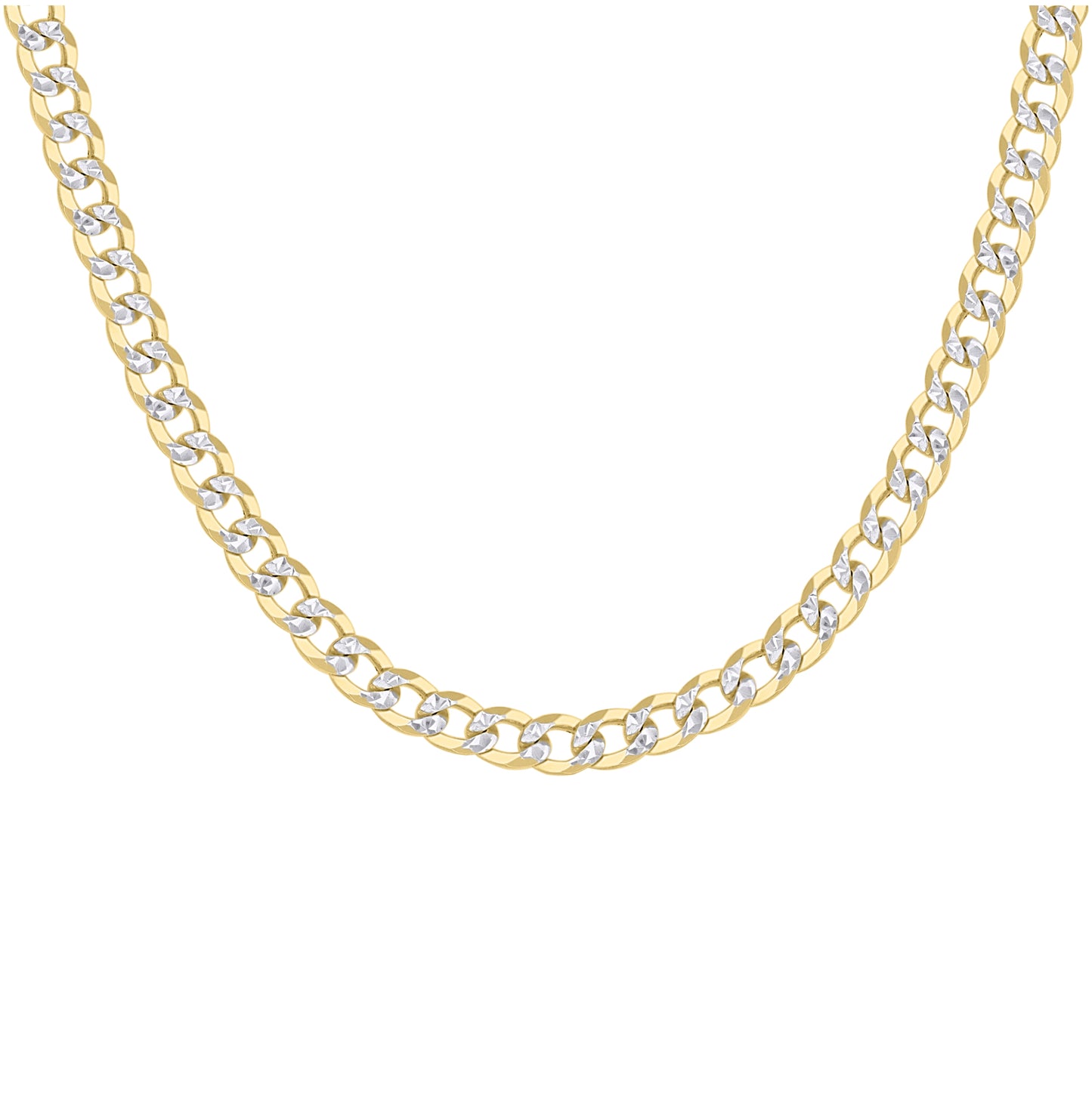 Sterling Silver Two Tone Solid Pave Super Flat Cuban Chain