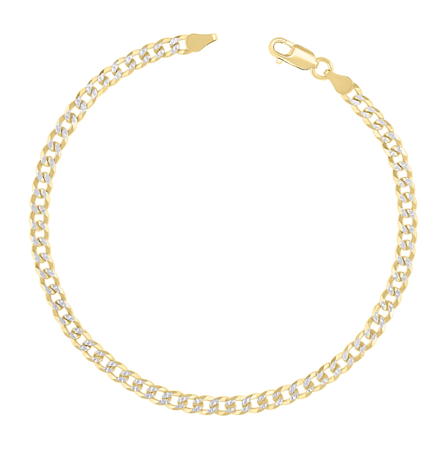 Sterling Silver Two Tone Solid Pave Super Flat Cuban Chain