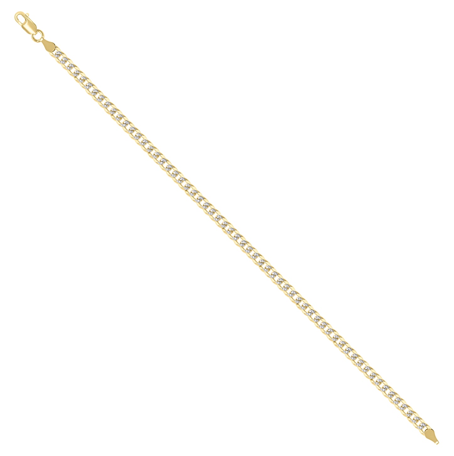 Sterling Silver Two Tone Solid Pave Super Flat Cuban Chain