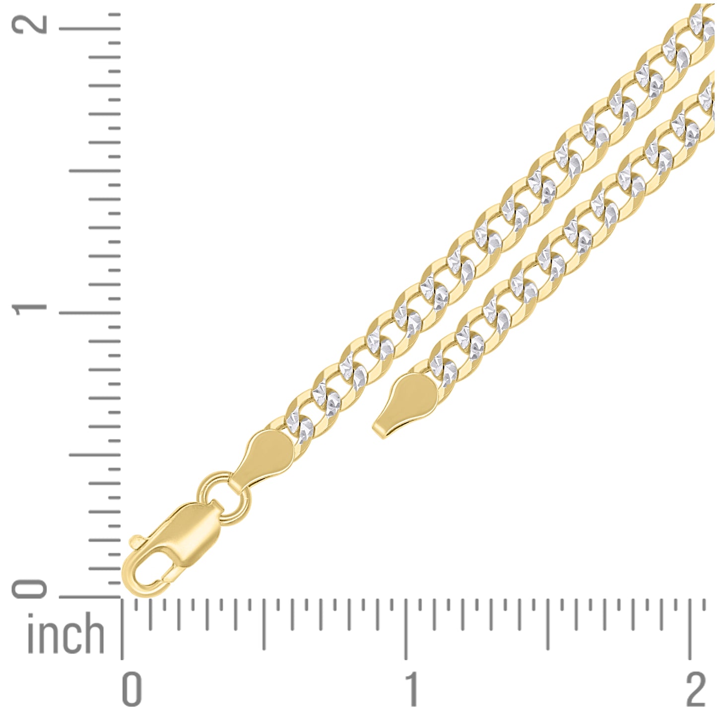 Sterling Silver Two Tone Solid Pave Super Flat Cuban Chain