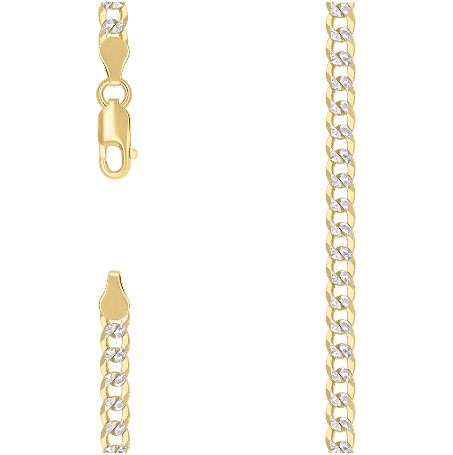 Sterling Silver Two Tone Solid Pave Super Flat Cuban Chain