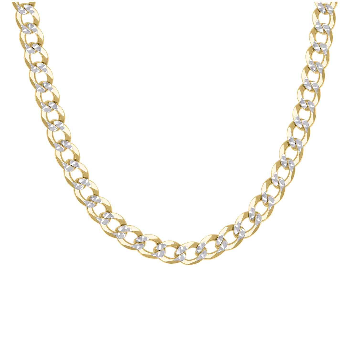 Sterling Silver Two Tone Solid Pave Super Flat Cuban Chain