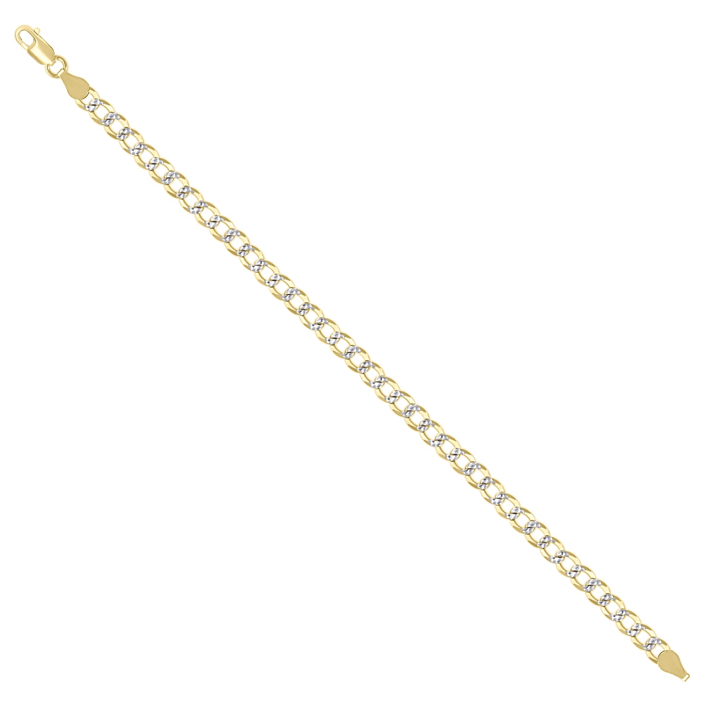 Sterling Silver Two Tone Solid Pave Super Flat Cuban Chain