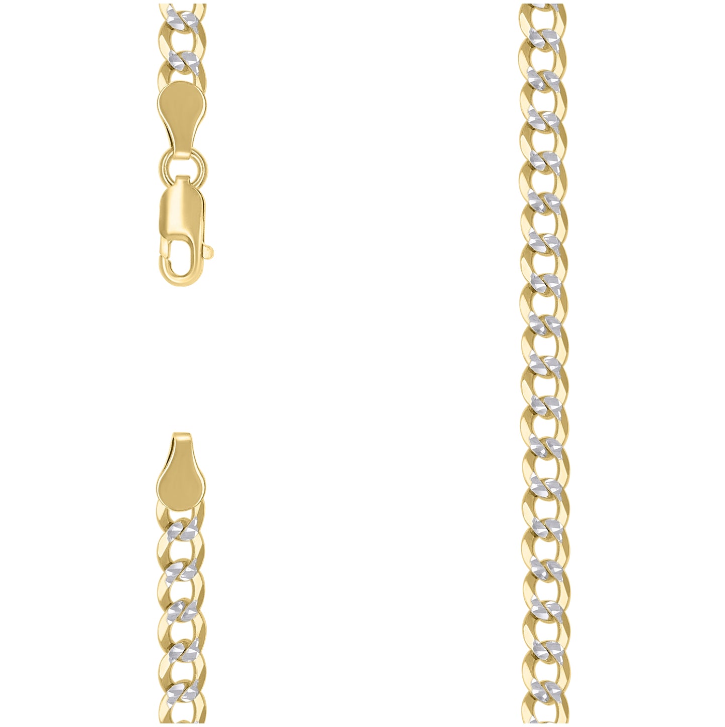 Sterling Silver Two Tone Solid Pave Super Flat Cuban Chain