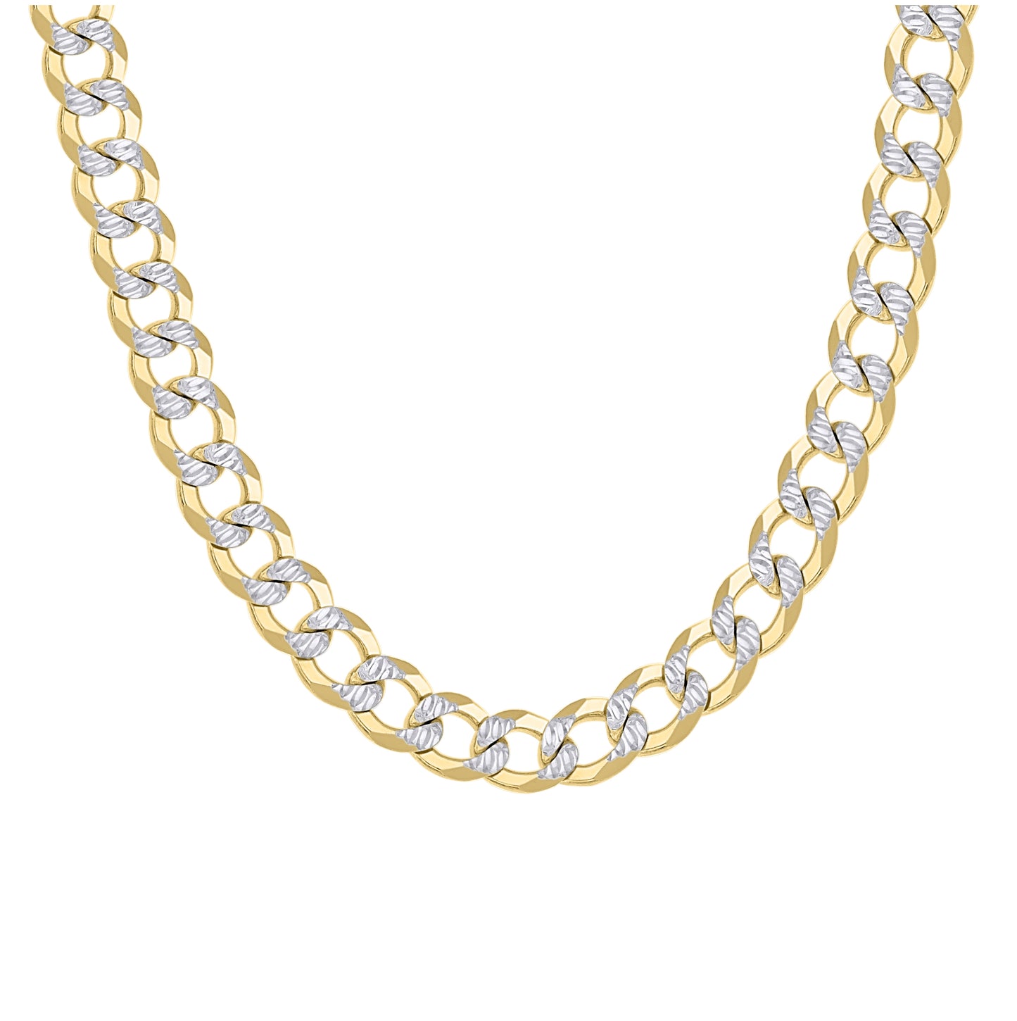 Sterling Silver Two Tone Solid Pave Super Flat Cuban Chain